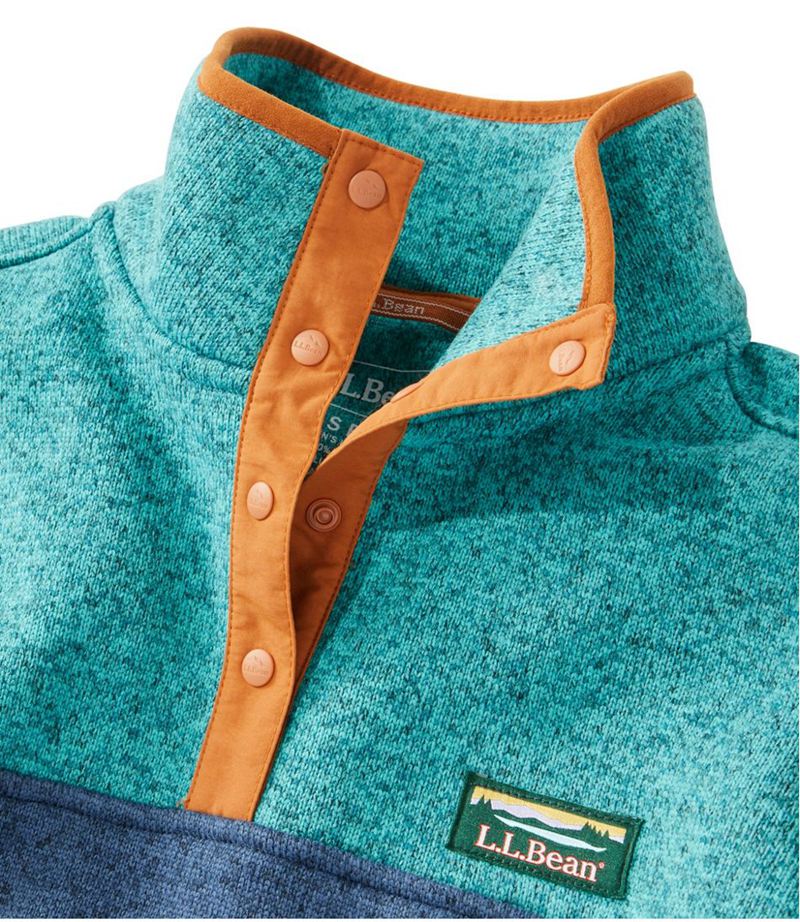 Navy/Turquoise Women's LL Bean Colorblock Sweater Fleece Pullover Fleece Jackets | Philippines  RV7804695