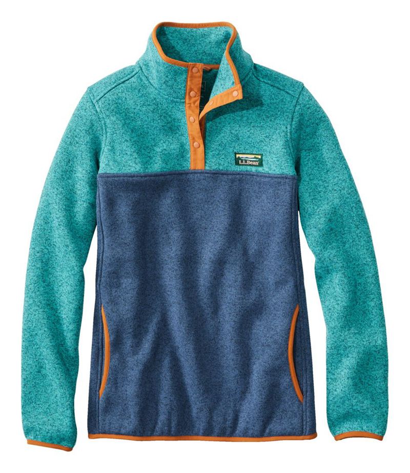 Navy/Turquoise Women\'s LL Bean Colorblock Sweater Fleece Pullover Fleece Jackets | Philippines  RV7804695