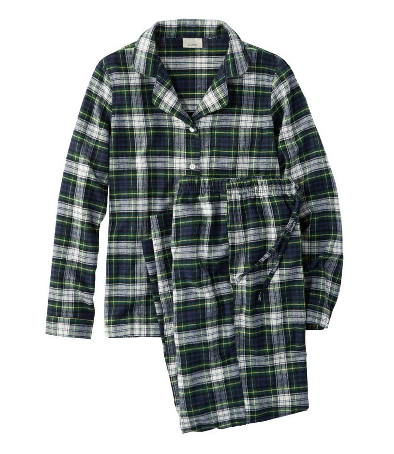 Green Women's LL Bean Scotch Plaid Flannel Pajamas Sleepwear | Philippines GO3942581