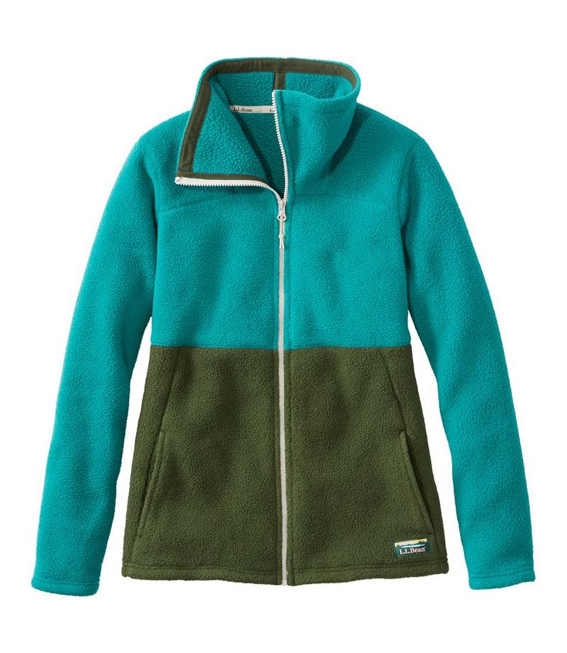 Turquoise/Olive Women's LL Bean Colorblock Katahdin Full-Zip Fleece Jackets | Philippines MR5360297
